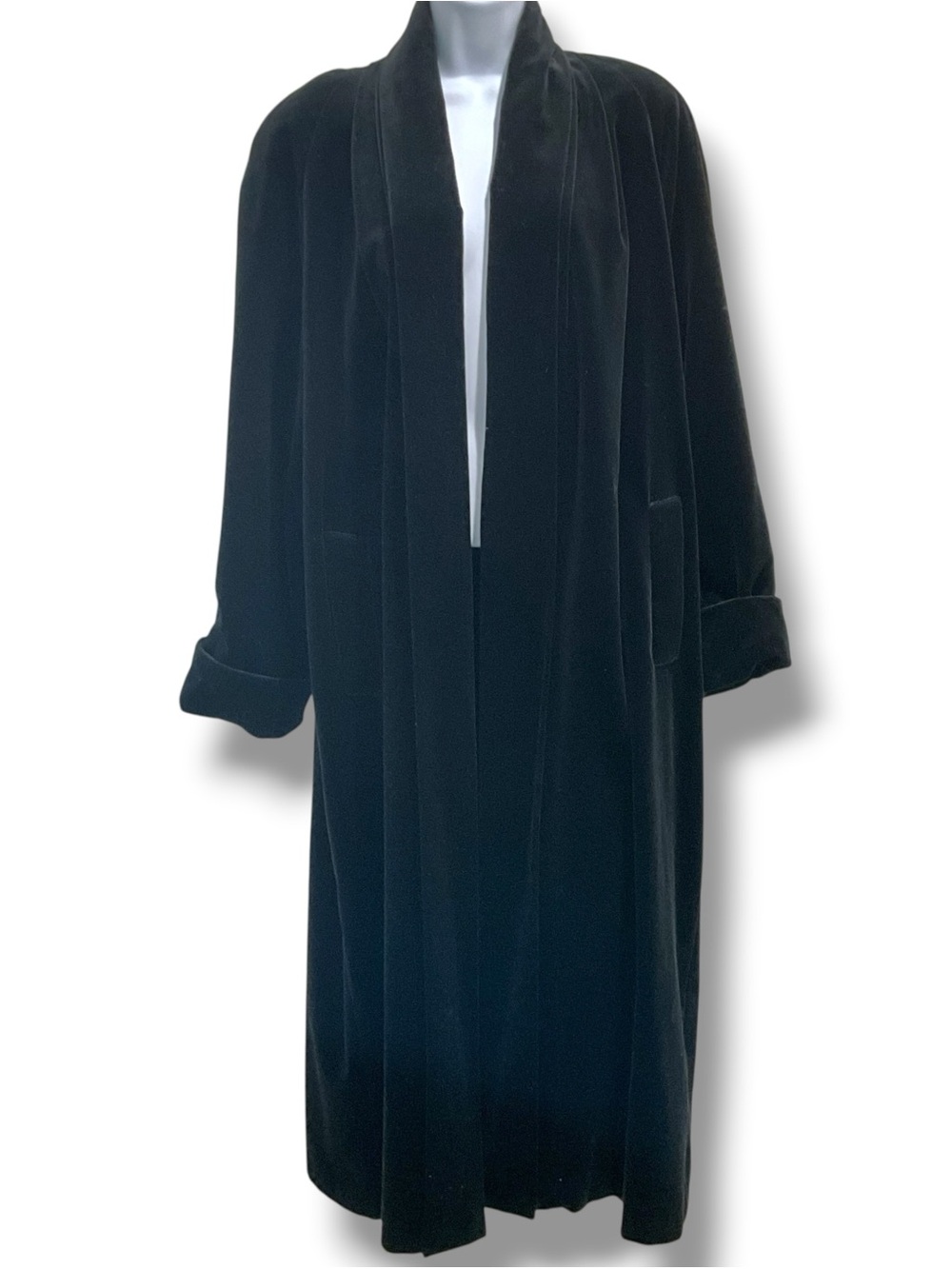 Vintage JS Collections Black Velvet Duster Coat Women’s M Opera Evening Formal